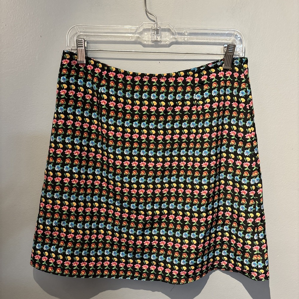 VTG 90's Compagnie Internationale Express Skirt Black Floral Artsy Sz 11/12